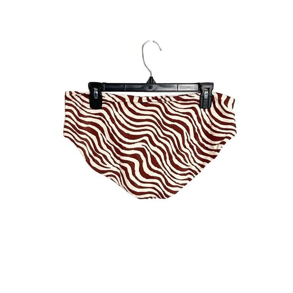 Andie Swim Hipster Bikini Bottom in Bias Stripe Truffle Brown Cream Size Large - Picture 4 of 7